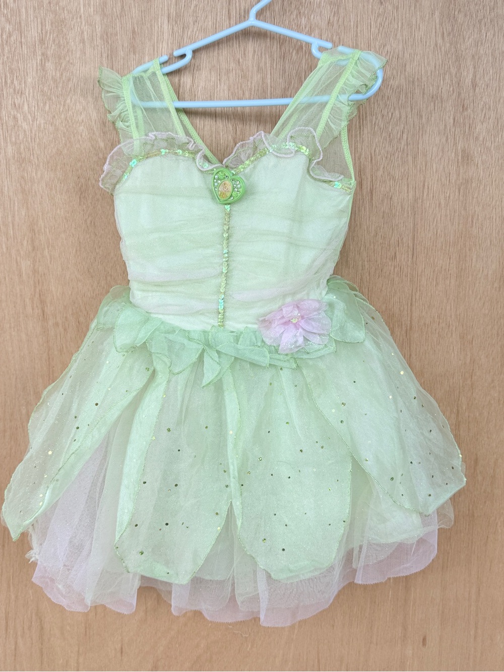 Disney Store Tinker Bell Costume Dress Green Glitter Tulle Girls Small Size 5